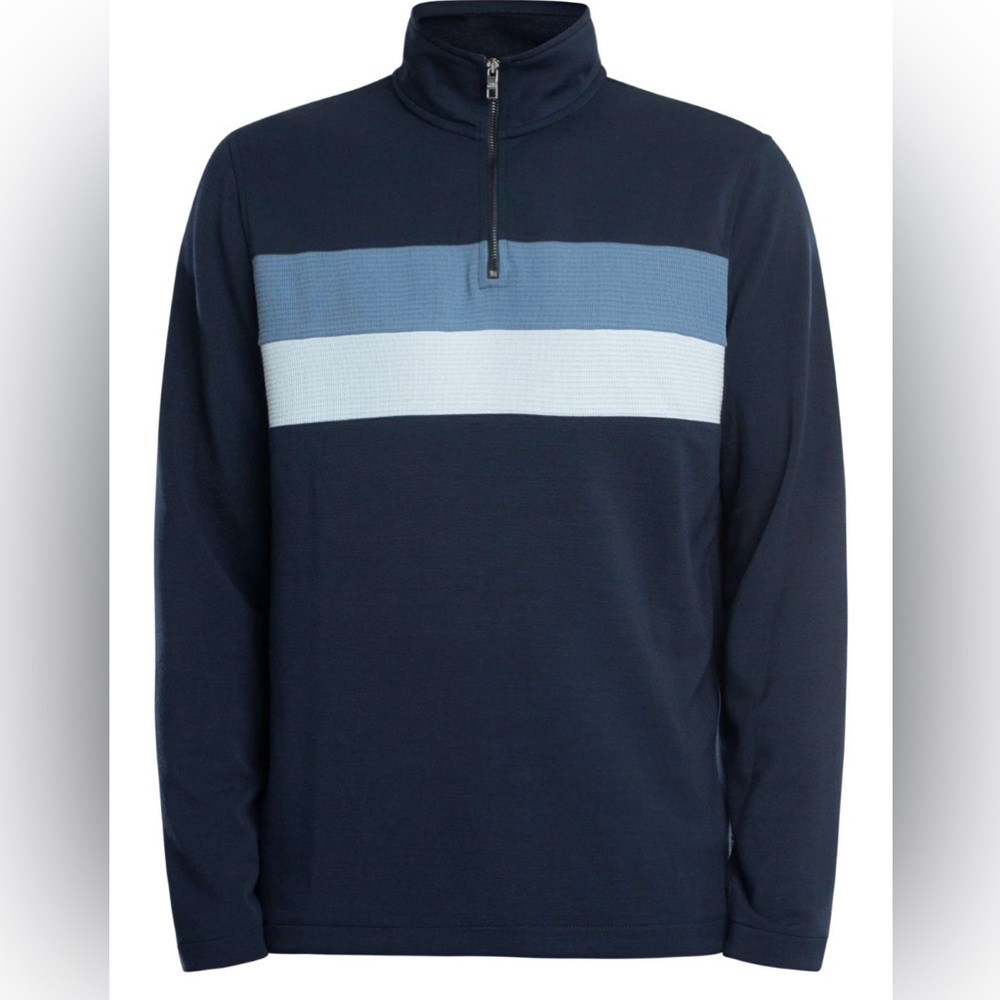 Ted Baker LONGMAN Ombre Stripe 1/4 Zip Sweater 4 (LG) Blue Golf Preppy Fleece